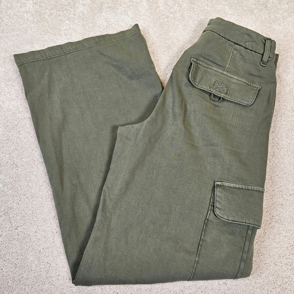 NWTs American Eagle Curvy High Rise Baggy Wide Leg Cargo Pants Olive Green Sz 0